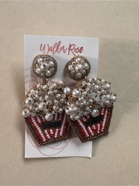 Red & White Beaded Popcorn Basket Earrings